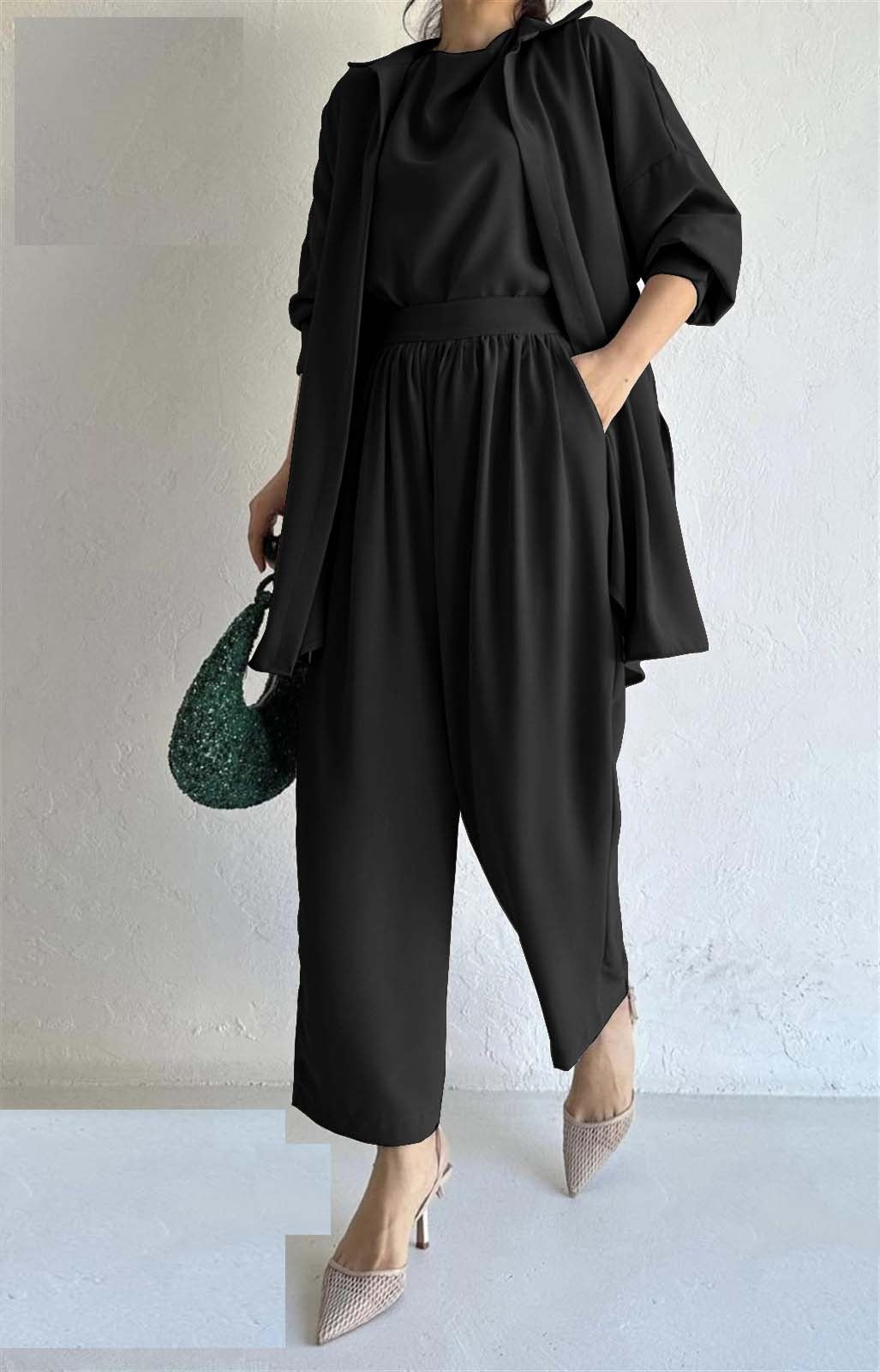 JumpSuit Style 3Pc Coat With Inner With Stylish Belt Trouser (7 Colours)